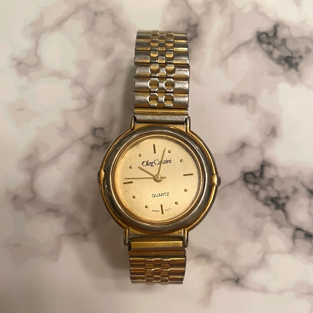 Vintage Oleg Cassini Gold Stretch Bracelet Watch